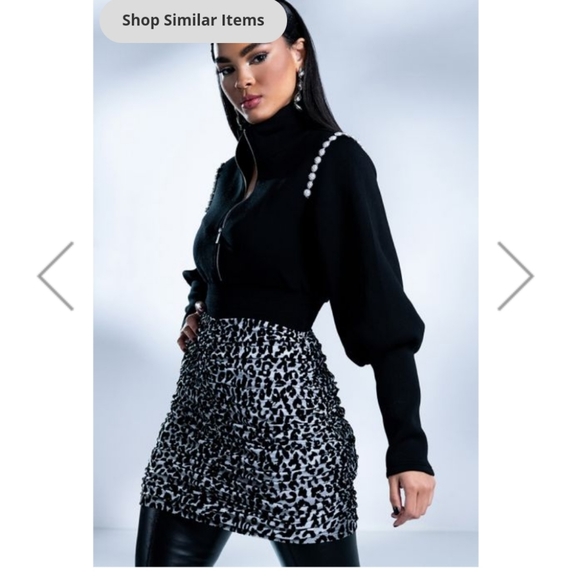 Rouched mini skirt 1x black and white cheetah print - Picture 3 of 9